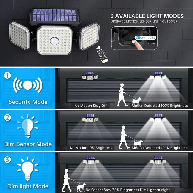 3 Head Solar Wall Lamp Outdoor with Motion Sensor