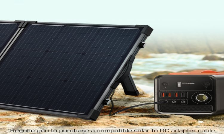 Solar panel charges power station