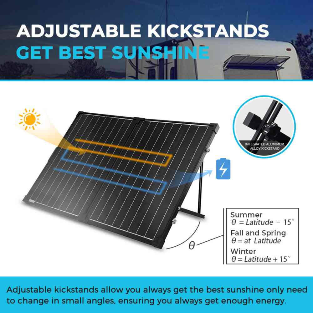 100 Watt 12 Volt Monocrystalline Black 100W 12V Foldable Solar Suitcase for Power Station