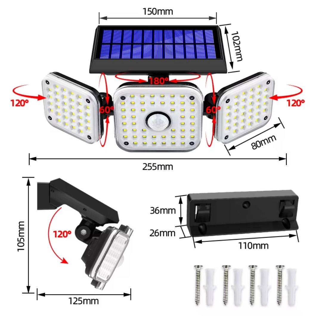 3 head solar wall lamp_Size