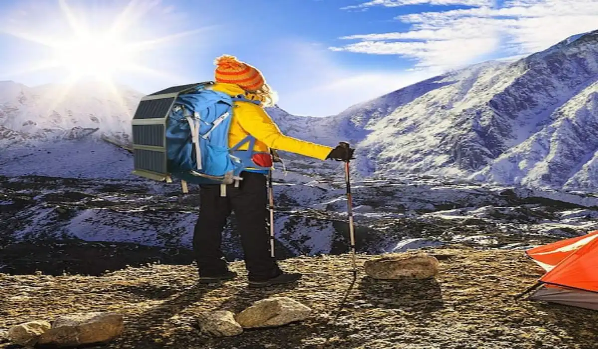 Portable mini solar panel with clips and cable for outdoor battery charging