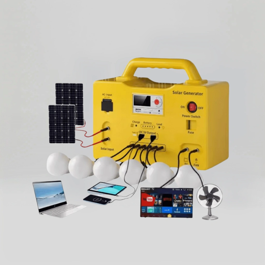 Solar power home lighting system with battery and LED lights