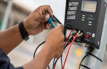 Electrical connection of cylindrical PV module with solar controller and battery