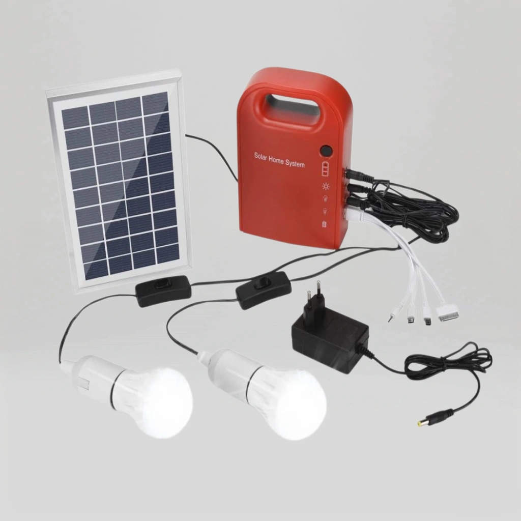 Solar panel charging a household solar lighting system