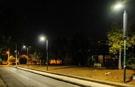 Completed cylindrical solar panel installation for smart solar street lighting