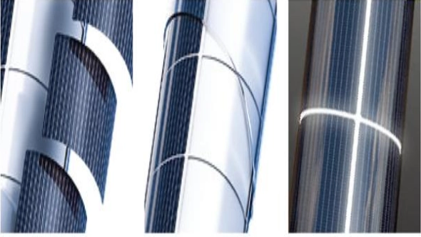 Curved PV module assembly process for flexible cylindrical solar panel production